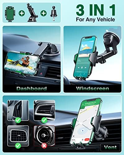 VANMASS Military-Grade Car Phone Holder – Maximum Durability for i Phone 16, 15 Pro Max, 14, 13 & Android Devices – Ultimate Dashboard, Windshield & Vent Mount with Secure Suction & Clip Mechanism for Safe Navigation – 360-Degree Adjustable Viewing for Effortless Access – Heavy-Duty Cell Cradle for Confident Driving