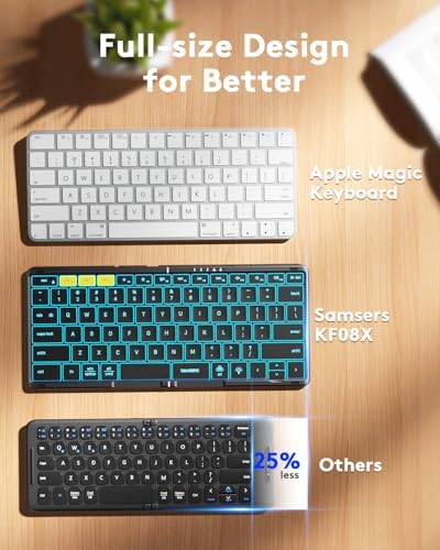 Samsers Foldable Bluetooth Keyboard KF08 – Ultimate Portable Wireless Keyboard with PU Leather Cover for i OS, Android, Windows, and Mac – Ideal Travel Companion for Laptops, Tablets, and Smartphones – Enhanced Comfort and Durability for On-the-Go Professionals