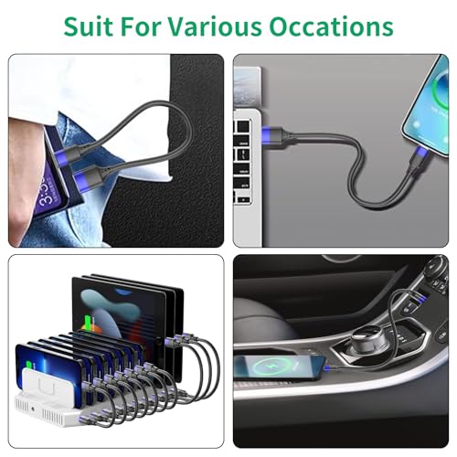 1ft Multipack Short iPhone Charger Cable for iPhone 14 13 12, Bulk Short USB A to USB C Cable 12 inch for Charging Station Compatible with iPhone 15 Samsung Galaxy S20 S10 Note 20 10, 10 Pack Mixed – Enhanced Compatibility and Speed