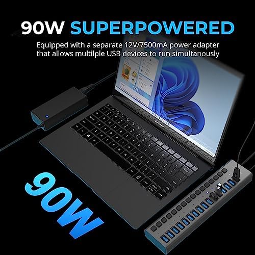 SABRENT 4-Port USB 3.0 Hub with Individual LED Power Switches – Ultimate Connectivity Solution for Home & Office with 5 V/2.5 A Adapter for Maximum Device Compatibility and Speed Enhancement