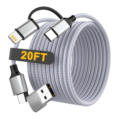 Ultimate 20 FT 4-in-1 i Phone Charger Cable – MFi Certified Lightning Fast Charging for i Phone 16/15/14/13/12 & Android Devices, 60 W USB C Power Delivery, Durable Tangle-Free Design for Enhanced Compatibility & Convenience