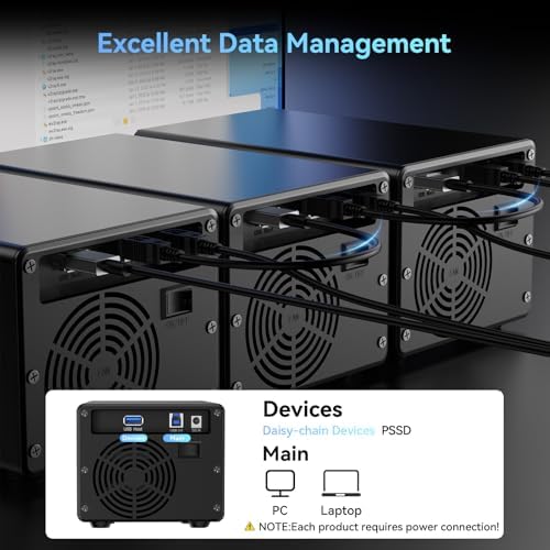 Sleek Aluminum Dual Bay Hard Drive Enclosure with Cooling Fan for 2.5”/3.5” SATA HDD/SSD – Tool-Free USB A/C 3.0 External Storage, Hot-Swappable, Daisy Chain Expansion – Ultimate Data Solution for Professionals and Casual Users