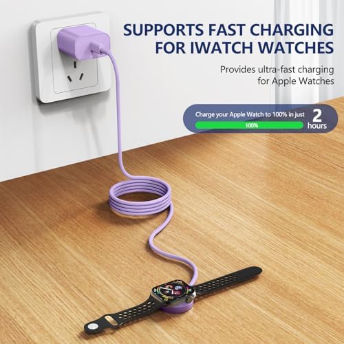 Premium 5 W Fast Charging USB C Cable for Apple Watch – 6 ft Magnetic Charger, MFi Certified, Compatible with Series SE2/8/7 & All Sizes 38 mm to 45 mm – Reliable & Efficient Power Solution for On-the-Go Users