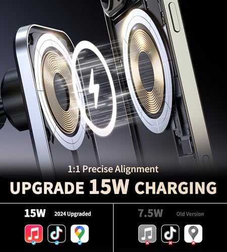 Mag Safe Car Mount Charger for i Phone – 360° Rotating Magnetic Wireless Vehicle Charger with Fast Charging Capability, Perfectly Compatible with i Phone 16/15/14/13/12 Series, Effortless Air Vent Installation for Ultimate Convenience