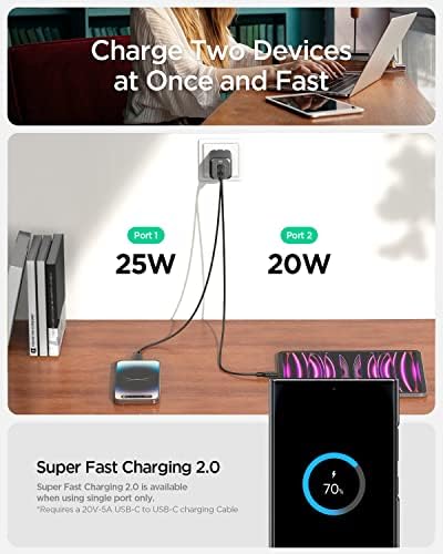 Experience Unmatched Charging Efficiency with Spigen Ga N III 452 45 W Dual USB-C Wall Charger – Portable Fast Charging Adapter for i Phone, Samsung Galaxy, and Pixel Devices – Compact Foldable Design for Ultimate Convenience