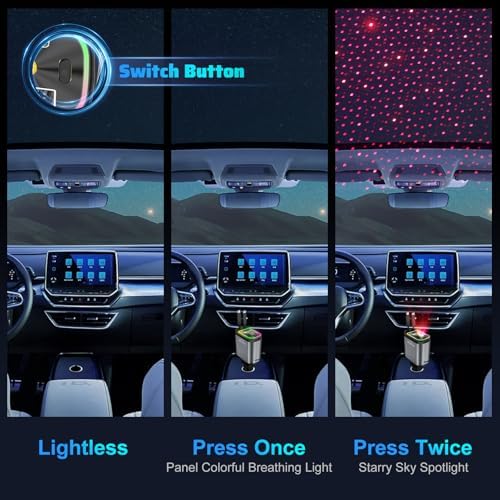 Illuminate Your Drive with the Starlight Retractable Car Charger – 4-in-1 USB-C Fast Charging Adapter with Dual Ports for i Phone, i Pad, and Air Pods, Enhanced Compatibility, Tangle-Free Design, and Mesmerizing Car Roof Ambiance for Effortless Road Trips