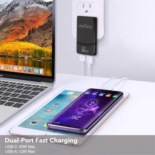 Ultra-Compact 65 W Dual-Port USB-C Fast Charging Wall Adapter – Ga N Technology for Optimal PD3.0 & PPS Performance – Ideal Travel Charger for Mac Book, i Phone 16/15/Pro, Galaxy S24/S23/Note 20, and Pixel Devices – Lightweight, Efficient, and Simultaneous Multi-Device Power Solution