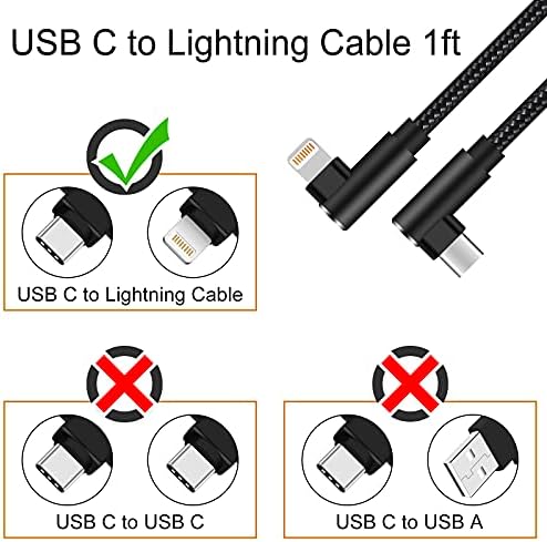 Premium 3-Pack USB C to Lightning Cable 3 ft – MFi Certified Fast Charging with 90-Degree Right Angle Connector – Durable Nylon Braided Design for i Phone 13, 12, 11, Pro, X, XS, XR, 8 Plus, 7, 6, 5 – Ultimate Convenience for Gaming and Streaming – Reliable Data Transfer and Syncing Solutions – Tangle-Free, Long-Lasting Performance in Stylish Black Finish