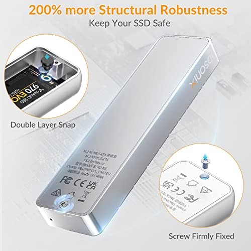 Elevate Your Data Storage with i Dsonix M.2 NVMe SATA SSD Enclosure Adapter – Premium 100% Aluminum Design, USB C&A 3.2 Gen 2 Connectivity for Lightning-Fast 10 Gbps Speeds and 6 Gbps for SATA/NGFF Drives, Compatible with M-Key/B+M Key SSDs (2230/2242/2260/2280), Featuring UASP & TRIM Support for Optimal Performance, Tool-Free Installation for Quick Setup, Compact and Portable for On-the-Go Professionals – Perfect Upgrade for Gamers and Content Creators Seeking Enhanced Efficiency and Reliability in Their Workflows.