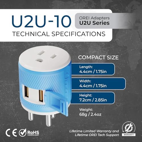 OREI Switzerland Travel Plug Adapter with Dual USB Ports – Ultimate Type J Charging Solution for USA Devices – Fast, Efficient Power for i Phones, Laptops, Tablets & More – Essential Travel Accessory for Hassle-Free Connectivity