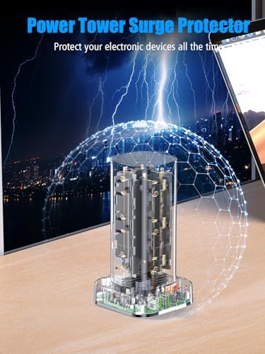 Ultimate Tower Power Strip Surge Protector – 12 AC Outlets & 4 High-Speed USB Ports (2 USB-C) with 6 FT Flexible Extension Cord – Versatile Charging Station for Home, Office, Dorm & Travel (Black) – Unmatched Safety & Space-Saving Design