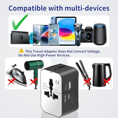 Global Travel Power Adapter with Dual USB-C & USB-A Ports – Compact & Efficient Universal Charger for USA, EU, UK & AUS – Reliable Fast Charging Solution for Tech-Savvy Travelers in Sleek Black Finish