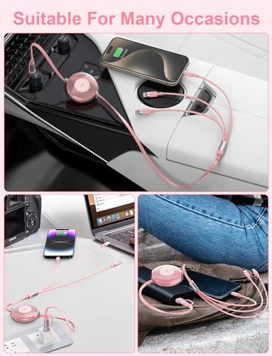 Versatile 3-in-1 Retractable Charging Cable for Ultimate Device Compatibility – 100 W Fast Charging USB-C, Lightning, and Micro USB for i Phone 16/15/14 Pro Max, Samsung Galaxy, Kindle – Portable Travel Charger with Sleek Black Design for Effortless Power on the Go