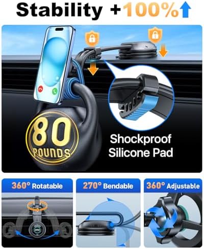 HTU 2025 Mag Safe Car Mount – Advanced 5-in-1 Magnetic Phone Holder for i Phone with Robust Suction Power and Customizable Bendable Design for Dashboard, Windshield, and Vent – Elegant Light Rose Finish, Safety Certified for Ultimate Reliability