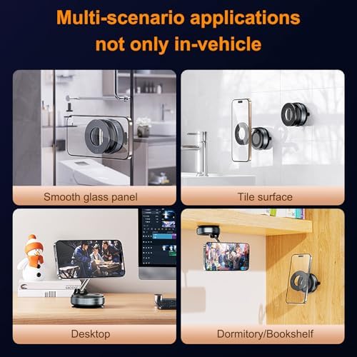 Car Mount Vacuum Magnetic Phone Holder, Foldable Universal Strong Suction Stand for Cell Phone for iPhone 12 13 14 15 16 Samsung for Live Streaming, Mirror Gym Bath Shower Bracket – Enhanced Compatibility and Speed