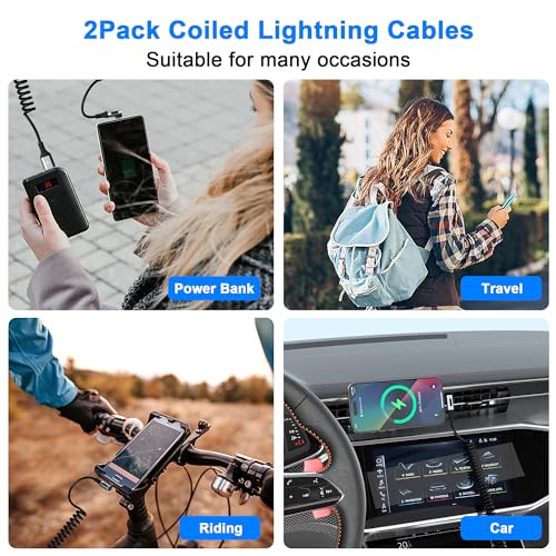 Revolutionize Your Charging with the 90 Degree Coiled Lightning Cable – 2 Pack MFi Certified Charger for i Phone, i Pad, and i Pod – Fast USB Charging with Ergonomic Right Angle Design for Seamless Apple Carplay Experience – Durable, Tangle-Free Solution for Home and Car Use
