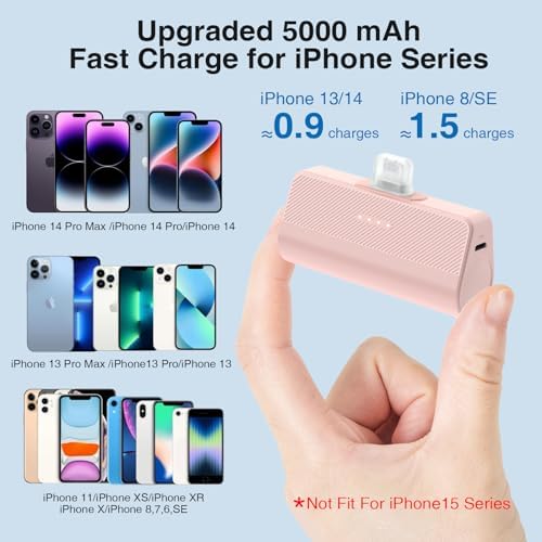 Ultra-Compact 5000 m Ah Portable Charger for i Phone – Fast Charging Power Bank in Purple, Compatible with i Phone 6/7/8/SE/11/XR/12/12 Pro Max/13/13 Pro Max/14/14 Pro Max/14 Plus & i Pad Series, Perfect Travel Companion for On-the-Go Charging