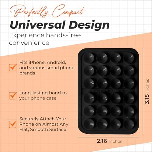 Maximize Your Mobile Creativity: 2-Pack Sticky Silicone Suction Phone Grip with 24 Powerful Suction Cups for Secure Hands-Free Selfies and Videos – Compatible with i Phone, Samsung, and Android – Durable Black Accessory for Ultimate Versatility and Convenience