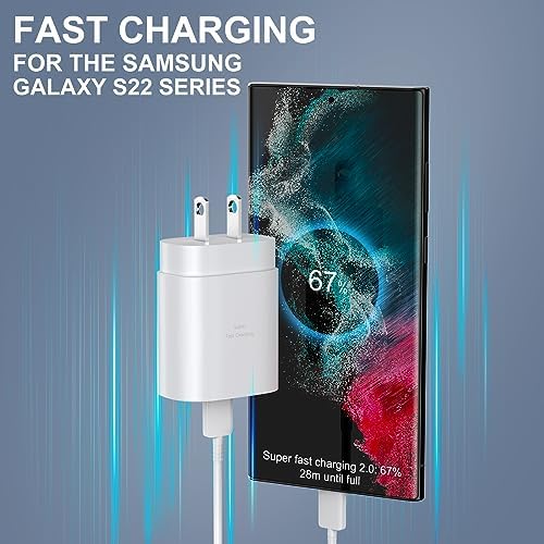 Elevate Your Charging Experience: 25 W USB C Fast Charge Block with 10 Ft Type C Cable for Samsung Galaxy S21-S24 & Note 20 – Optimal Power Delivery for Home and Travel – Exceptional Speed, Enhanced Safety Features, and Ultimate Compatibility for Android Devices