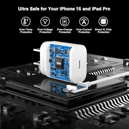 Powerful 30 W i Phone 16 Pro Max Charger Bundle with 10 FT USB-C Cable – Fast Charging Solution for i Phone 15/16 Series – Compact and Travel-Friendly Design for Home & On-the-Go – Exceptional Durability and Performance for Uninterrupted Connectivity