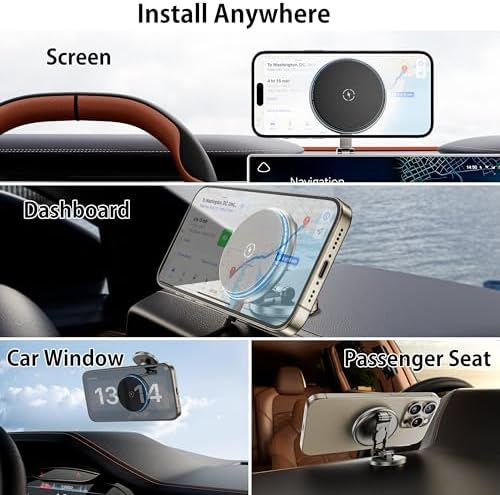 SCHUGS Mag-Safe Car Charger Mount – Zinc Alloy 15 W Fast Charging Magnetic Holder for i Phone 16, 15, 14, 13 Pro Max | Ultra-Strong Magnetic Grip, Sleek Dashboard Design, Effortless Installation for Enhanced On-the-Road Convenience