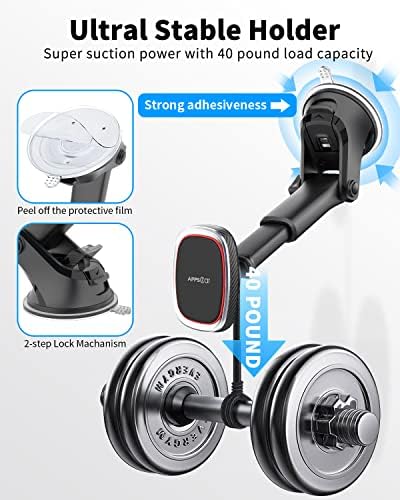 Ultimate APPS2 Magnetic Car Phone Mount – Versatile Dashboard & Windshield Suction Cup Holder with 6 Robust Magnets, Adjustable Telescopic Arm, Perfect for i Phone/Android & All Smartphones – Elevate Safety and Convenience While Driving