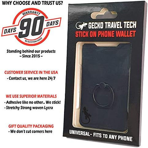 Gecko Universal Phone Ring Wallet – 360° Swivel Grip with Strong Adhesive for Credit Cards and Cash – Enhanced Stability and Comfort for Selfies, Videos, and Everyday Use – Compatible with All Cell Phone Models – Durable, Magnetic Mount Ready – Gray Finish – 90-Day Satisfaction Guarantee