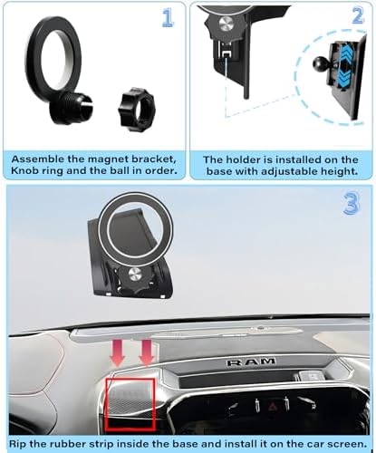Magnetism Dodge Ram 1500/2500/3500 Phone Holder – Mag-Safe Compatible Hands-Free Car Mount with 360-Degree Rotation for Optimal Viewing – Adjustable Magnetic Cell Phone Accessory Preserving Air Vent Functionality for Safe Driving and Navigation