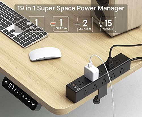 CCCEI 15-Outlet Desk Clamp Power Strip – Ultimate Surge Protector with Fast Charging USB Ports, 6 FT Flat Plug for Enhanced Accessibility, Compatible with 1.6-Inch Tabletops, Sleek Black Design for Modern Workspaces