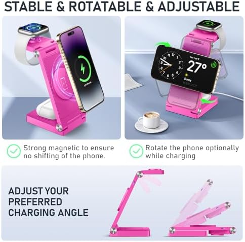 Innovative 3-in-1 Magnetic Wireless Charging Station – Premium Foldable Dock for i Phone 16/15/14/13/12, Apple Watch Ultra/Series 9-2, and Air Pods – Ultimate Travel-Friendly Power Hub with Superior Rapid Charging for Tech Savvy Professionals and On-the-Go Users