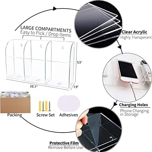 Clear Acrylic Wall-Mounted Tablet Holder – Sleek Charging Station for i Pads, Kindles, and Smartphones – Innovative Remote Control Organizer for Modern Homes and Offices – Maximize Space with Easy Access Design – Durable and Stylish Storage Solution for Clutter-Free Living