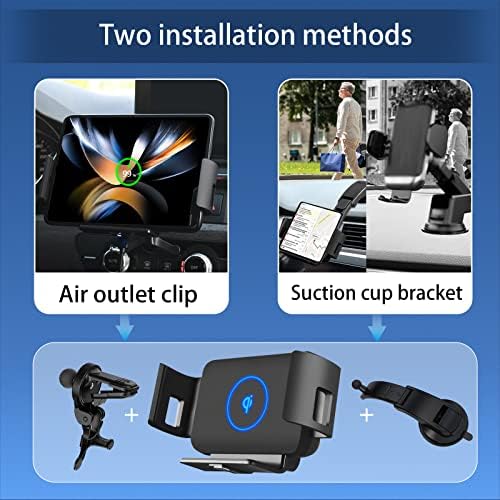 15 W Fast Wireless Car Charger Mount for Galaxy Z Fold Series, i Phone 15/14/13 Pro Max, and Google Pixel 6 Pro – Ultimate Smartphone Holder with 360° Rotation, Adjustable Arms, and Rapid Charging Technology for Enhanced On-the-Go Convenience