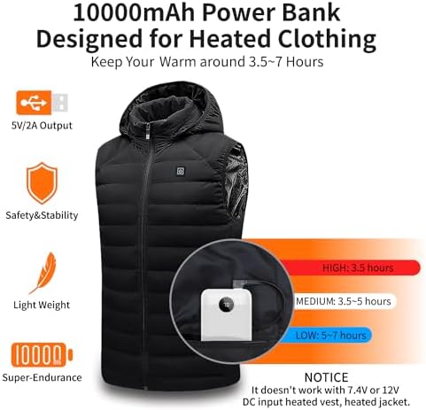 Ultimate 10000 m Ah Heated Vest Battery Pack – Fast Charging Power Bank for Heated Clothing, Stadium Seats & Outdoor Gear with LED Display – Compact & Portable Solution for Winter Adventures – Reliable Energy Source for Jackets, Pants & Camping Chairs
