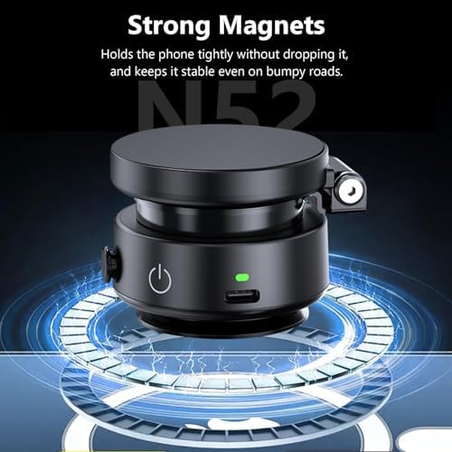 Vacuum Magnetic Phone Holder for Car, Electric Vacuum Suction Magnetic Car Phone Mount, 360 Degree Rotation Cell Phone Holder, Adjustable Vacuum Magnetic Phone Stand for Smooth Surface – Enhanced Compatibility and Speed