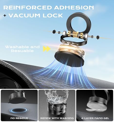 Revolutionize Your Road Trips with the Ultimate 360° Magnetic Phone Holder – Heavy-Duty Suction Cup Mount for i Phone & Android – Advanced Nano Gel Technology for Unmatched Stability and Mag Safe Compatibility – Supports Up to 110 lbs for Safe, Hands-Free Navigation and Entertainment