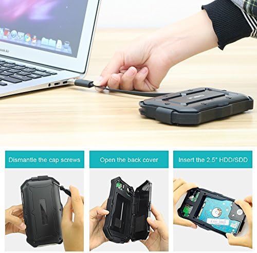 Ineo Rugged 2.5″ USB 3.0 Type A External HDD Enclosure – IP66 Waterproof & Shockproof Case for PS5, Xbox, Laptops, Mac Book, WD, Seagate, Toshiba, Samsung, Hitachi – Ultimate Data Protection & High-Speed Compatibility for On-the-Go Professionals and Gamers