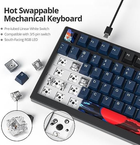 Transform Your Gaming Setup with the 75% Monster B Wired Mechanical Keyboard – 82 Keys, Gasket Mount Design, Hot-Swappable White Switches, RGB Lighting, Programmable Features for Mac/Windows – Unmatched Speed and Comfort for Gamers and Professionals