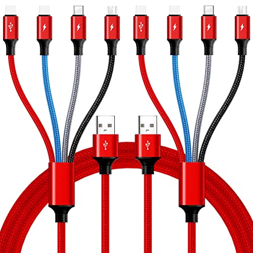 10 Ft Multi Charging Cable 2 Pack – 4 in 1 Braided USB Charger for i Phone, Type C, and Micro USB – Fast Charging, Durable Design for Smartphones and Tablets – Ultimate Versatility and Convenience for Home & Travel