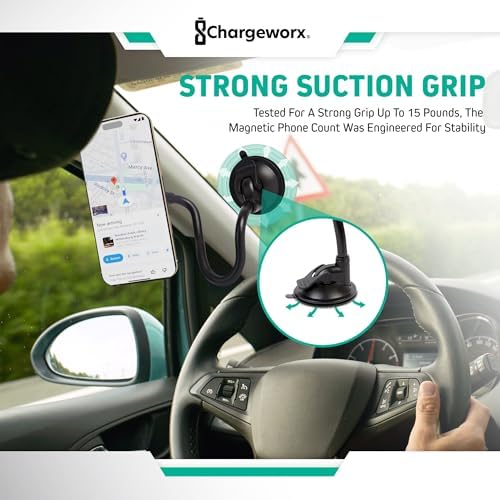 Revolutionary Magnetic Phone Mount for Car Windshield – 14-Inch Flexible Arm Holder with Secure Suction Cup – 360-Degree Rotation for Optimal Visibility and Enhanced Compatibility – Effortless Installation for Hands-Free Navigation and Safety