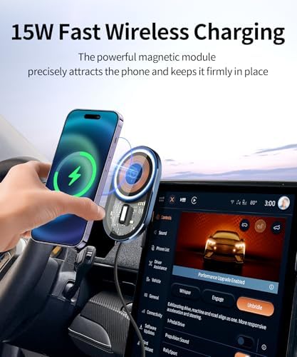 Ford Mustang Mach-E Wireless Charging Phone Holder (2021-2025) – Magnetic Cradle for 15.5-Inch Displays – 360° Adjustable Car Mount for Seamless Navigation and Fast Charging – Ultimate Mag Safe-Compatible Accessory for Enhanced Driving Experience