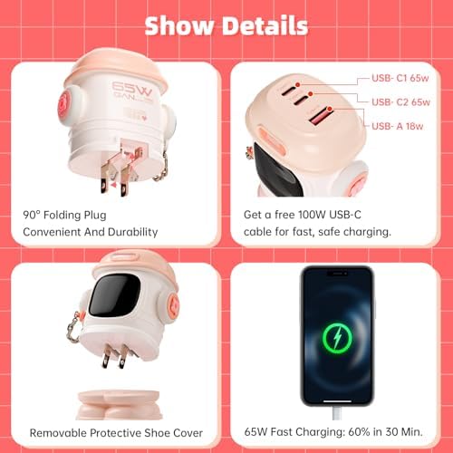 Divoom Dipow 65 W Ga N USB-C Fast Charger with Customizable Pixel Display – High-Efficiency Multi-Port Charging Hub for i Phone 16/15, Mac Book, Galaxy S23/S24, & Nintendo Switch – Includes 100 W Ultra-Fast Cable for Seamless Power Solutions on the Go