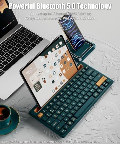 Compact Bluetooth Keyboard with Integrated Stand for i Pad & i Phone – Silent 79-Key Multi-Device Connectivity in Stylish Dark Green, Ideal for Effortless Typing and Productivity on the Go, Powered by 2 AAA Batteries with Smart Auto-Sleep Feature