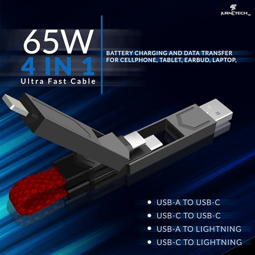 Magnetic 4 in 1 Multi Charging Cable with LED Display, Portable Keychain Charger, Fast as lightning charging/Type C/USB A/USB C Ports for iPhone iPad Mac, AirPods Samsung Google, (65W) (Red) – Enhanced Compatibility and Speed