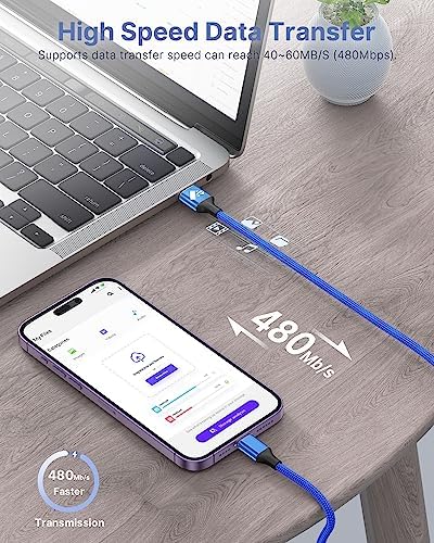Aioneus 1 ft Apple Certified Lightning Cable – High-Speed USB A to Lightning Charger for i Phone 14/13/12/11 Pro Max/XR/XS/8/7 Plus/6/SE – Durable Nylon Braided Design for Tangle-Free Portability and Enhanced Charging Efficiency