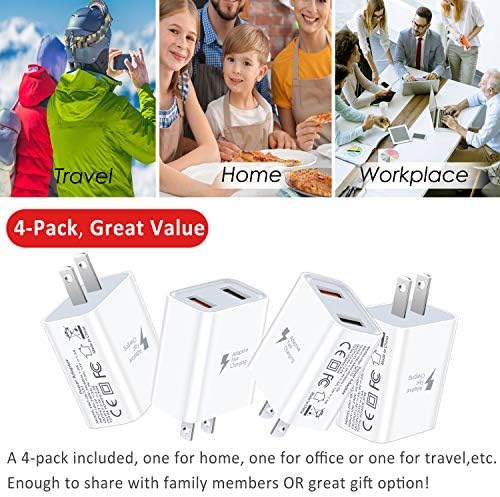 Pofesun QC 3.0 Fast Charging Wall Adapter – 4-Pack Dual Port USB Charger for i Phone 15/14/13/12/11 Pro Max, Galaxy S23/S22/S21, Pixel & Air Pods – Compact, High-Speed Power Block with Enhanced Safety Features for Home & Travel Use