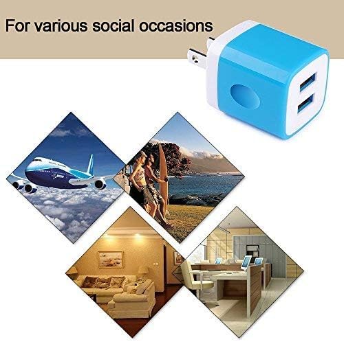Sicodo 5-Pack Dual Port USB Wall Charger Set – High-Speed 2.1 A Travel Charging Block for i Phone 15, 14, 13, 12, 11, SE, Samsung Galaxy S23, S22, S21, S20, S10, LG & Google Devices – Efficient, Compact & Safe Charging Solution for Home and On-the-Go Use