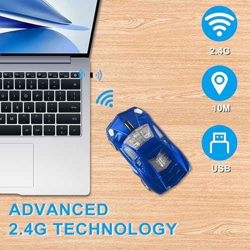 Rev Up Your Productivity with the CHUYI Sports Car Shaped Wireless Mouse – 1600 DPI, Cordless Optical Design for Effortless Use at Home, School, or Office, Perfect Gift for Tech Enthusiasts (Vibrant Blue)