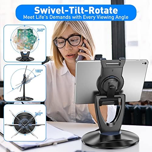 Revolutionary 360° Swivel Tablet Stand Holder for 6-13 Inch Devices – Adjustable Height for Enhanced Comfort and Stability – Modern Black Design for Home Office, Retail Kiosks, and Reception Areas – Perfect Gift for Tech Enthusiasts – Optimized Viewing Experience for Video Conferencing and Streaming