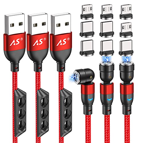 Revolutionize Your Charging Experience with A.S 3-in-1 Magnetic Charging Cable – Versatile 3-Pack (3.3 ft + 2 x 6.6 ft) Featuring 540° Rotating Connector for Effortless Alignment, Fast Charging & Durable Nylon Braiding – Perfect for i Phone, Android & Type-C Devices