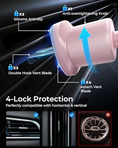 Universal Smartphone Air Vent Car Mount with Dual Metal Hook for Secure One-Hand Use – Sleek Black Design for i Phone & Android Devices, Effortless Navigation & 360-Degree Rotation, Essential Driving Accessory for Safety and Convenience
